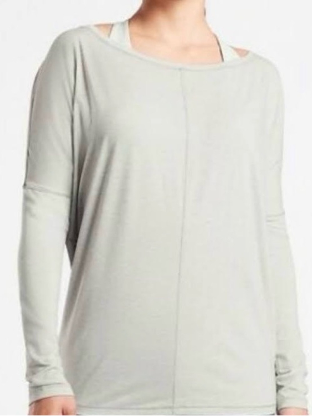 Athleta Essence Flow Top Sage/Light Gray Long Sleeve Top - Casual Boatneck